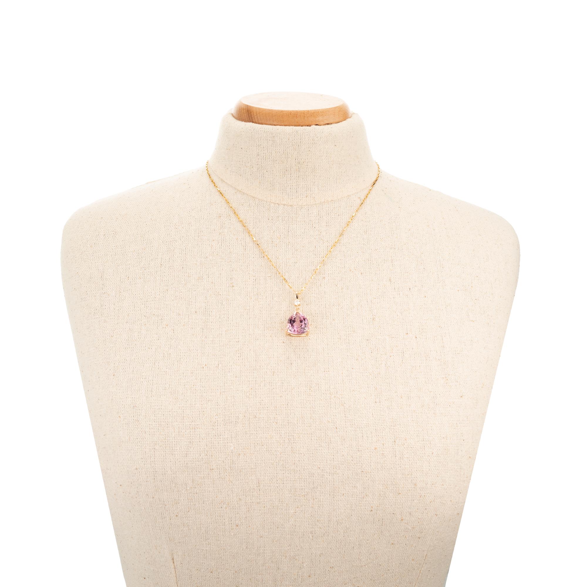 Women's Peter Suchy 10.96 Carat Kunzite Diamond Yellow Gold Pendant Necklace