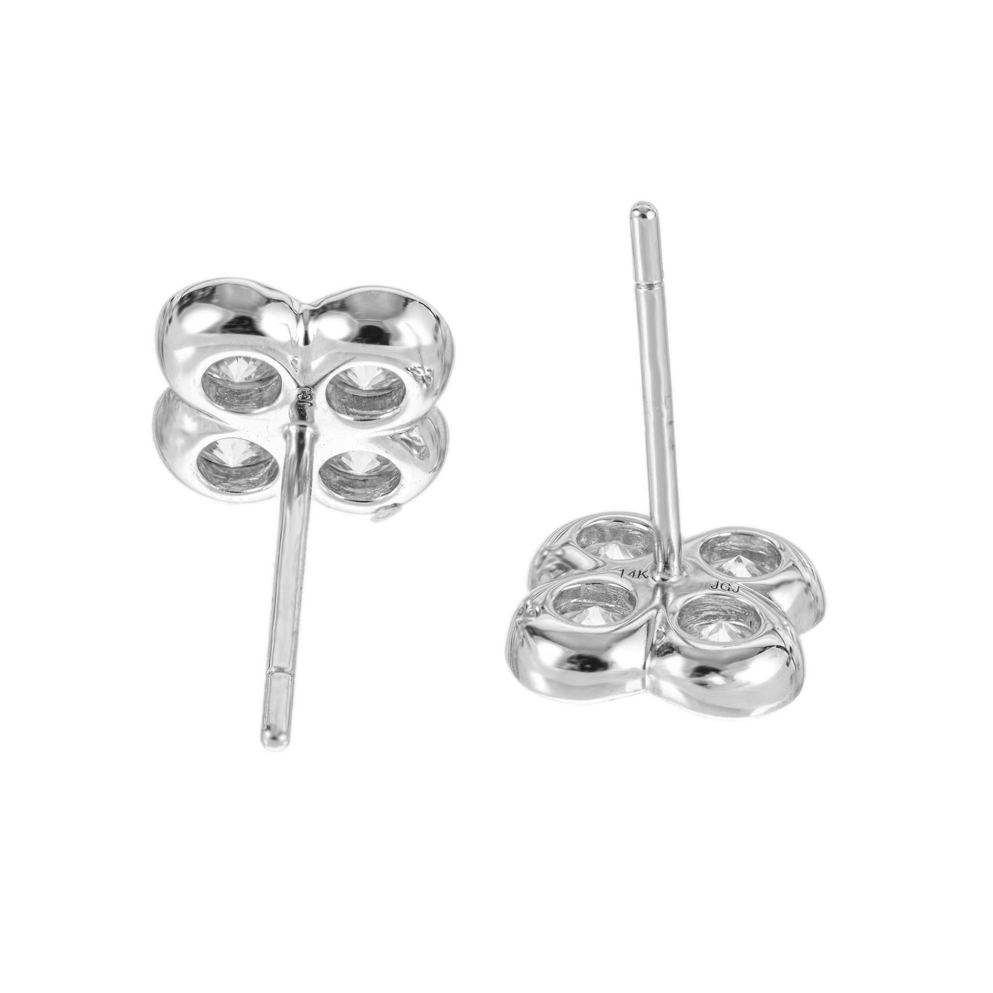 Round Cut Peter Suchy 1.10 Carat Diamond White Gold Flower Petal Earrings For Sale