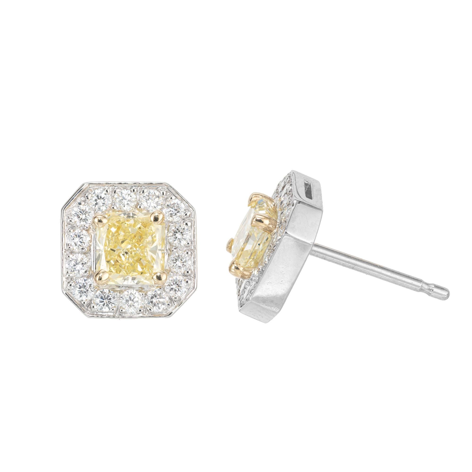 Women's Peter Suchy 1.10 Carat Natural Fancy Yellow Diamond White Gold Halo Earrings