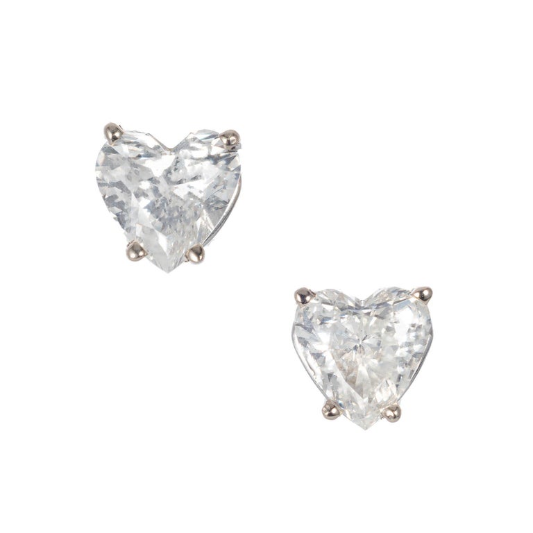 Peter Suchy 1.11 Carat Diamond White Gold Heart Shaped Stud Earrings at