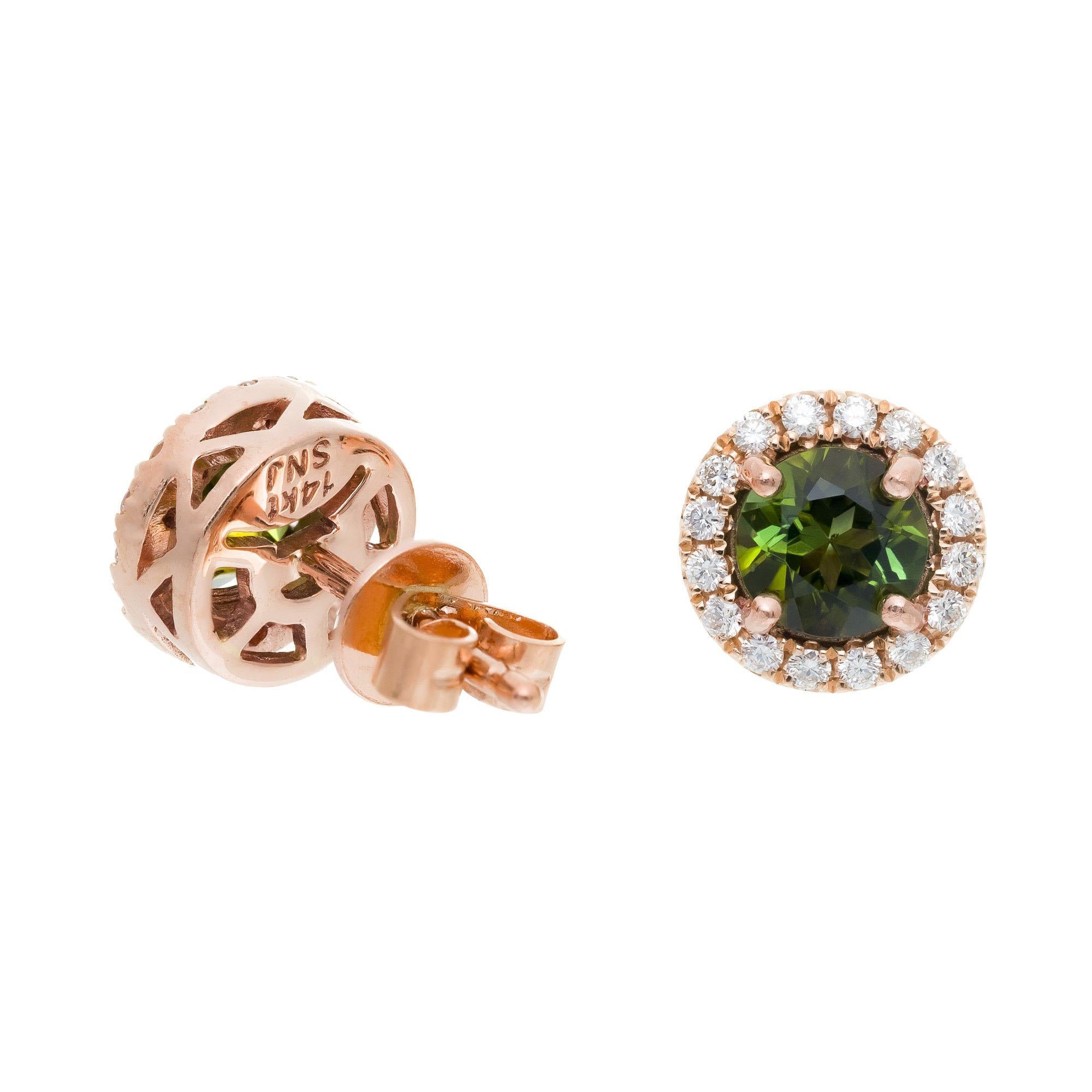 Peter Suchy 1.11 Carat Tourmaline Diamond Rose Gold Halo Stud Earrings 1