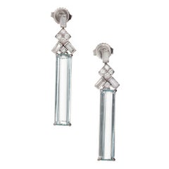 Peter Suchy 11.14 Carat Emerald Cut Aqua Diamond Gold Dangle Earrings