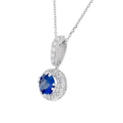Peter Suchy 1.12 Carat Blue Sapphire Diamond Halo White Gold Pendant Necklace