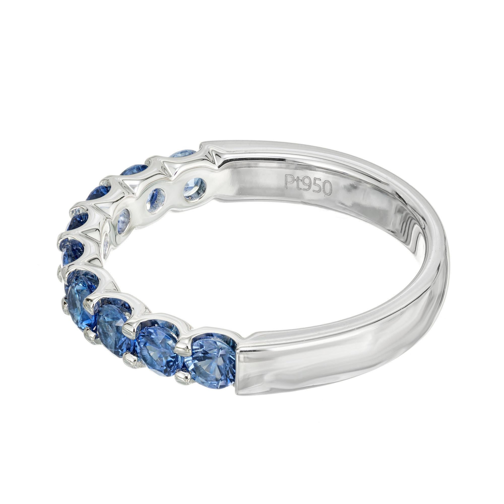 Round Cut Peter Suchy 1.12 Carat Blue Sapphire Platinum Wedding Band Ring For Sale