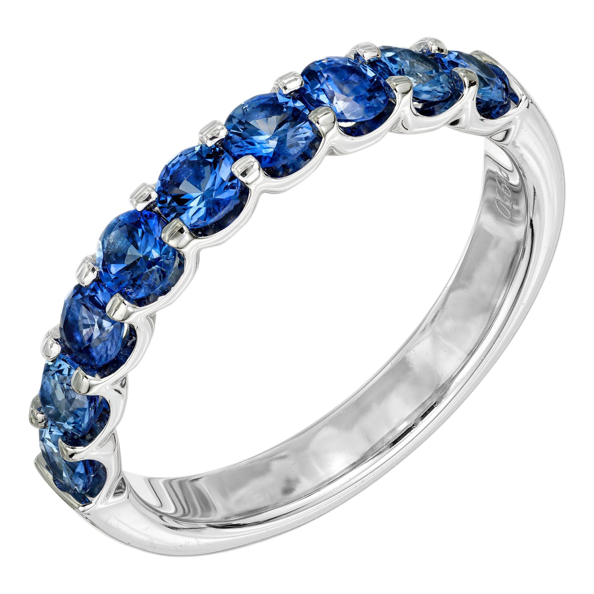 Peter Suchy 1.12 Carat Blue Sapphire Platinum Wedding Band Ring For Sale