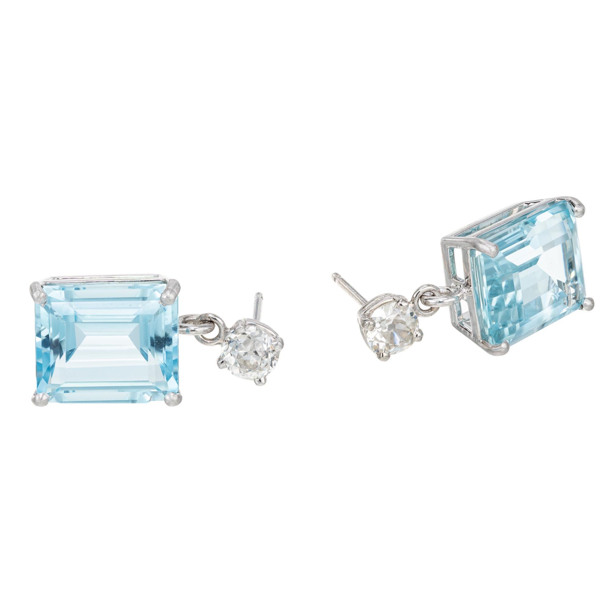 Peter Suchy 11.32 Carat Emerald Cut Aqua Diamond Platinum Dangle Earrings In New Condition For Sale In Stamford, CT