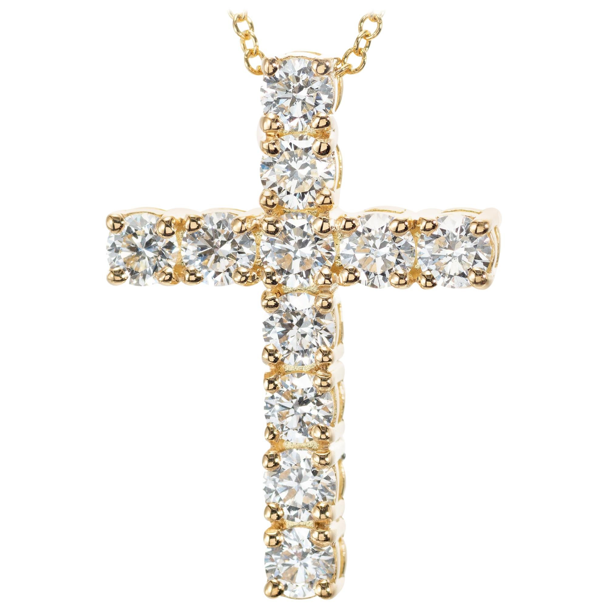 Peter Suchy 1.15 Carat Diamond Yellow Gold Cross Pendant Necklace