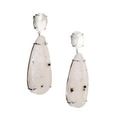 Peter Suchy 11.7 Carat Moonstone Quartz White Gold Dangle Drop Earrings