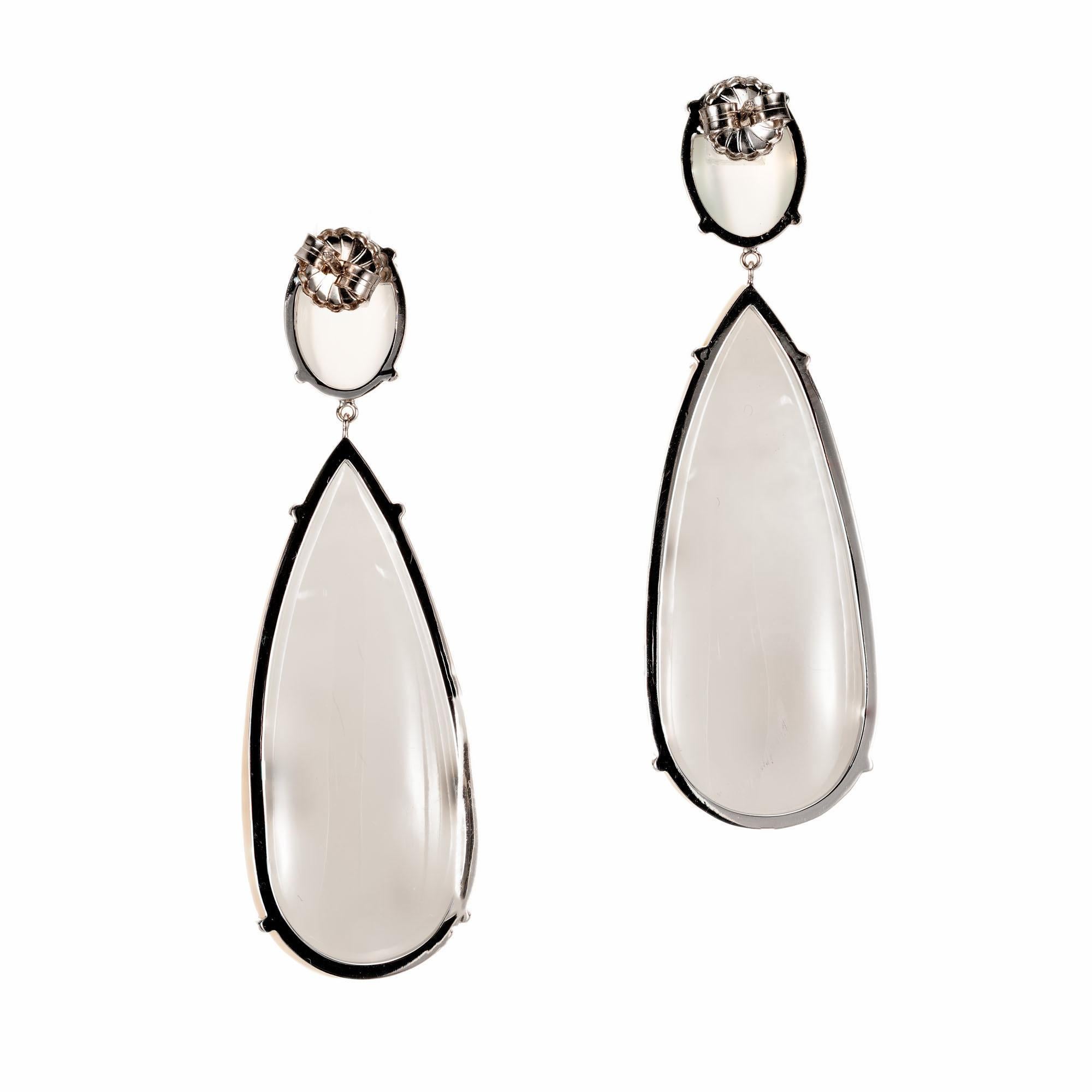 Oval Cut Peter Suchy 11.7 Carat Moonstone Quartz White Gold Dangle Drop Earrings For Sale