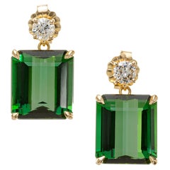 Peter Suchy 11.74 Carat Tourmaline Diamond Yellow Gold Dangle Earrings Peter Suchy 11.74 Carat Tourmaline Diamond Yellow Gold Dangle Earrings