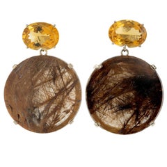 Peter Suchy 117.50 Carat Citrine Rutilated Quartz Gold Large Dangle Earrings