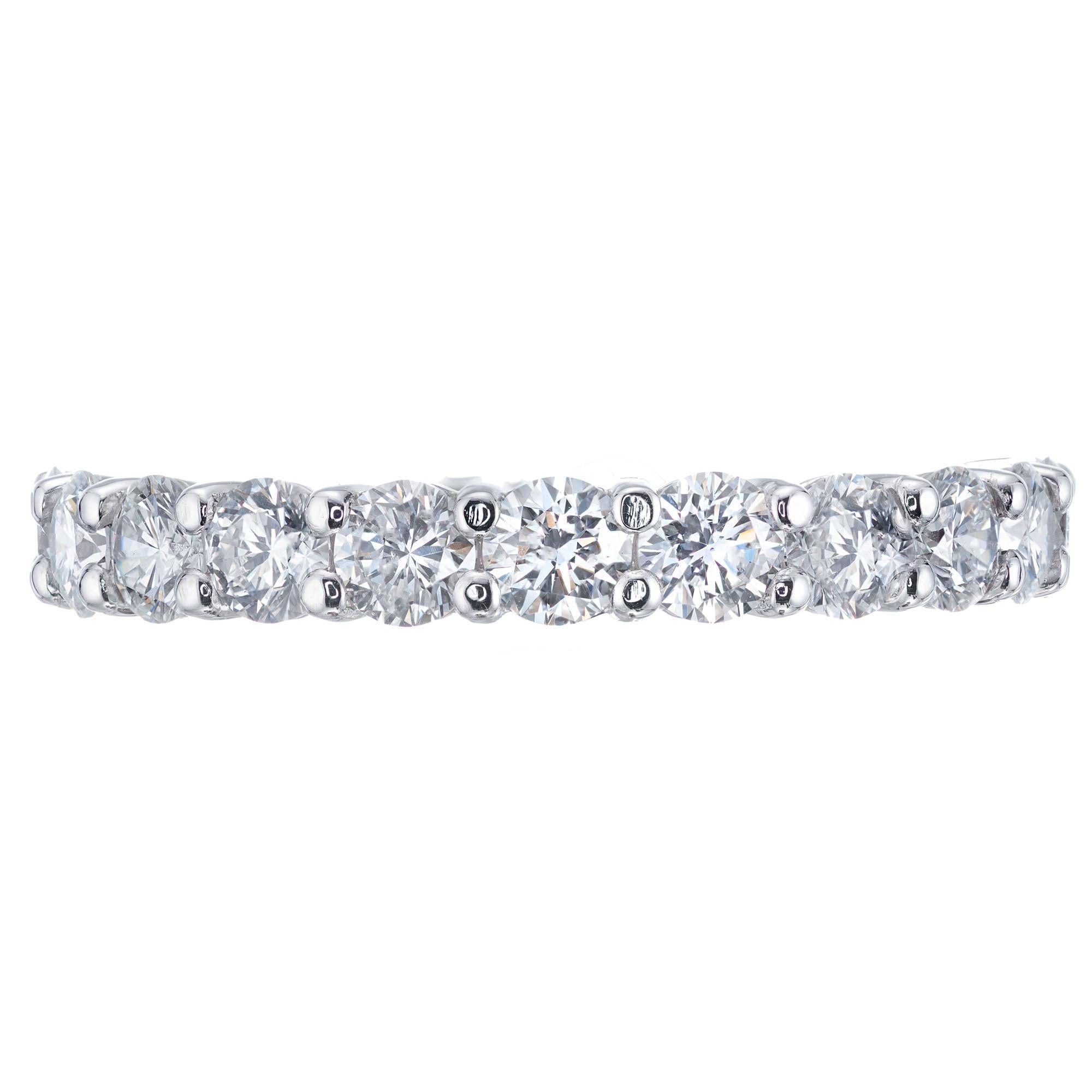 10 round full cut diamond wedding band platinum ring. Crafted in the Peter Suchy workshop.

10 round brilliant cut G VS, approx. 1.18cts
Size 6 and sizable
Platinum 
Stamped: PLAT
4.4 grams
Width at top: 3.1mm
Height at top: 2.7mm
Width at bottom: