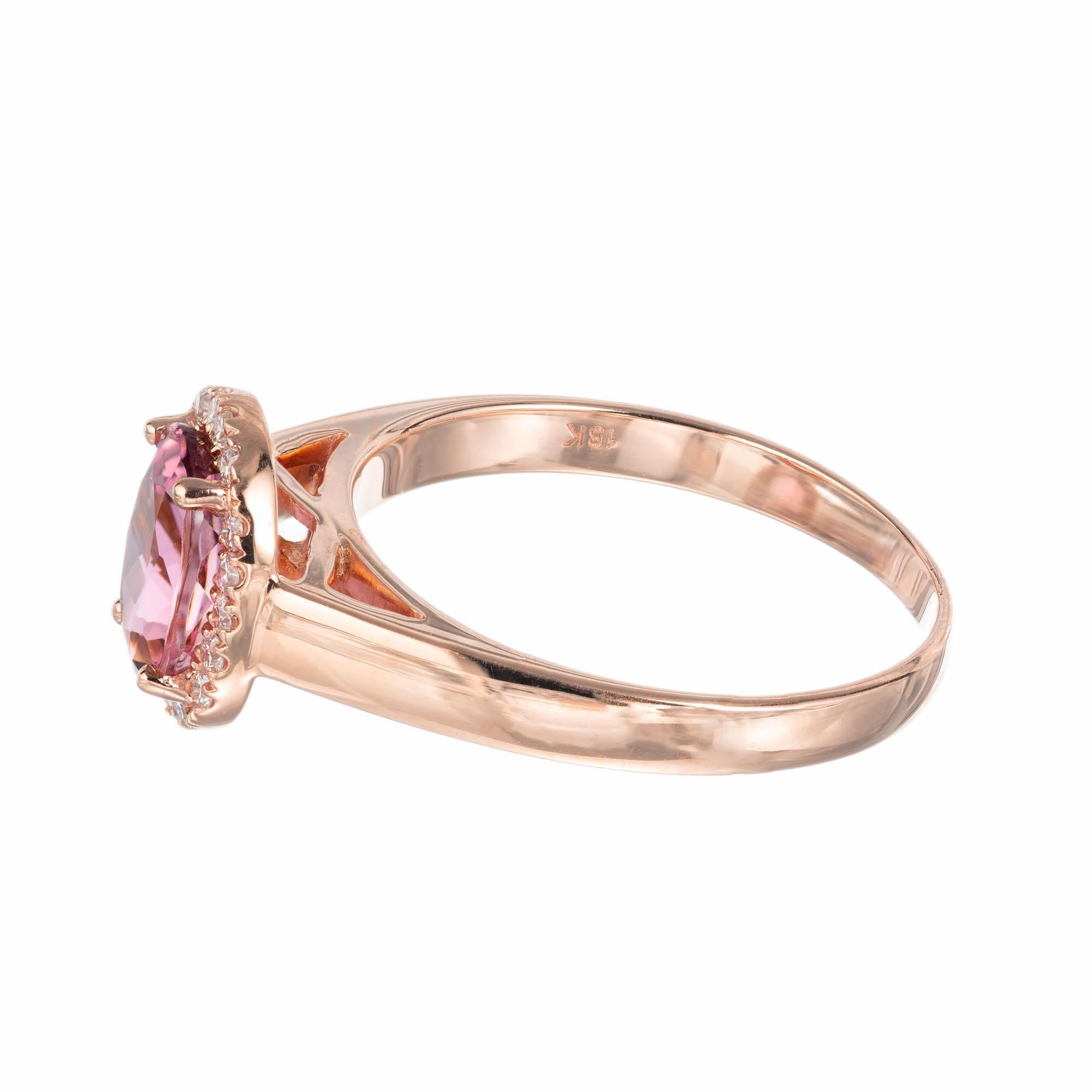 Bague de fiançailles Peter Suchy en or rose avec halo de diamants et tourmaline rose de 1,20 carat Neuf - En vente à Stamford, CT