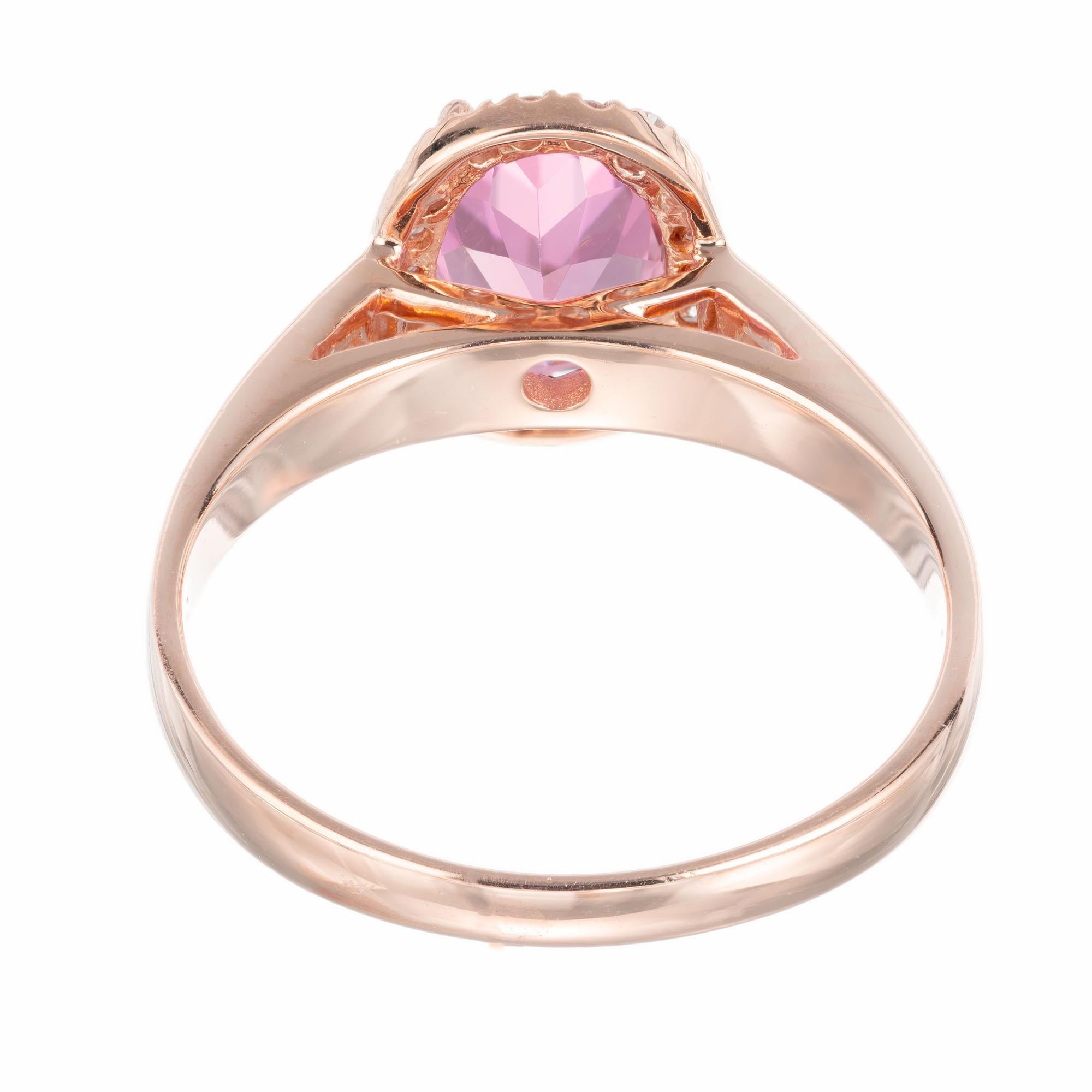 Bague de fiançailles Peter Suchy en or rose avec halo de diamants et tourmaline rose de 1,20 carat Pour femmes en vente