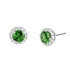 Peter Suchy 1.20 Carat Tsavorite Garnet Diamond Halo White Gold Stud Earrings