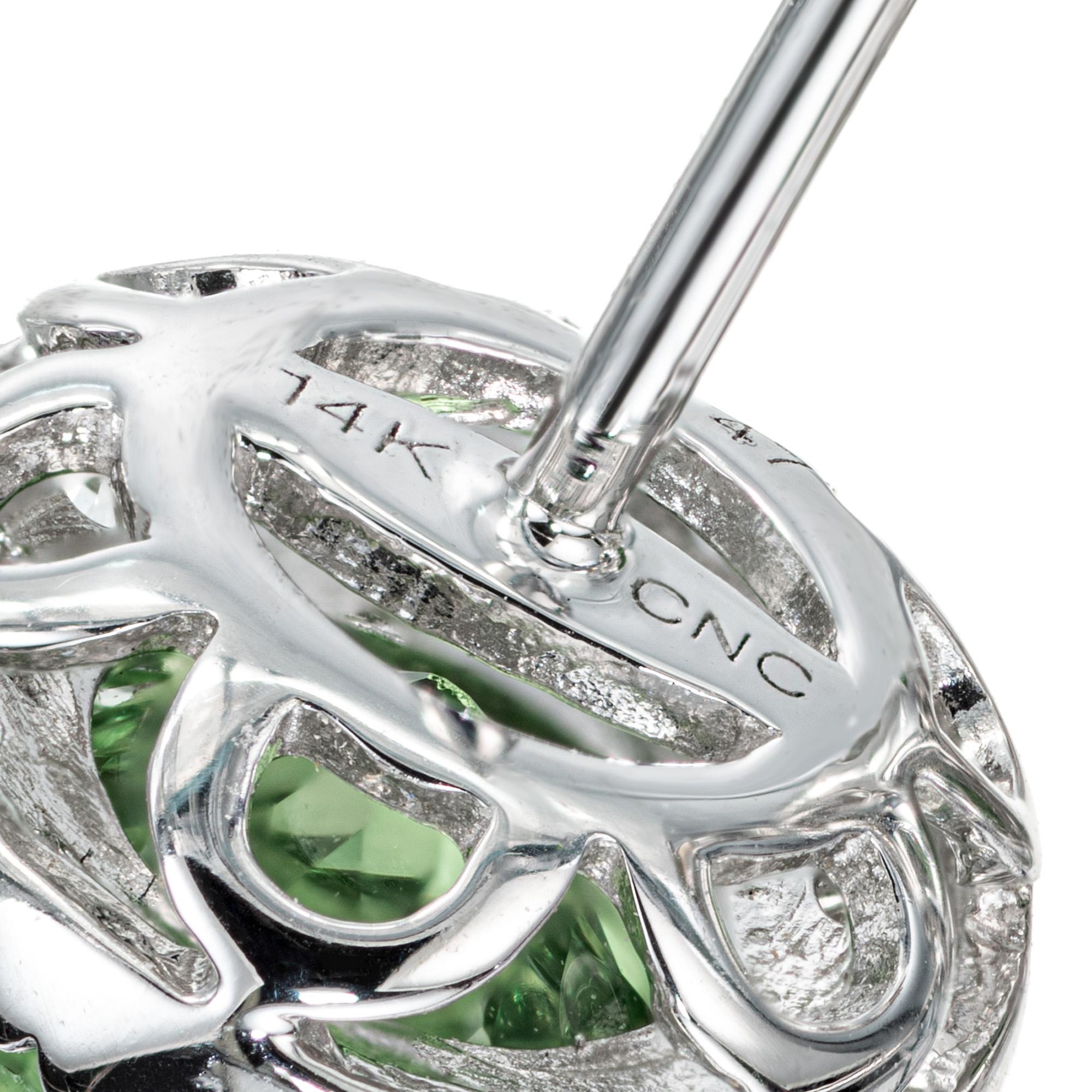 Peter Suchy 1.20 Carat Tsavorite Garnet Diamond Halo White Gold Stud Earrings In New Condition For Sale In Stamford, CT