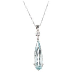 Peter Suchy 12.00 Carat Aquamarine Diamond White Gold Pendant Necklace