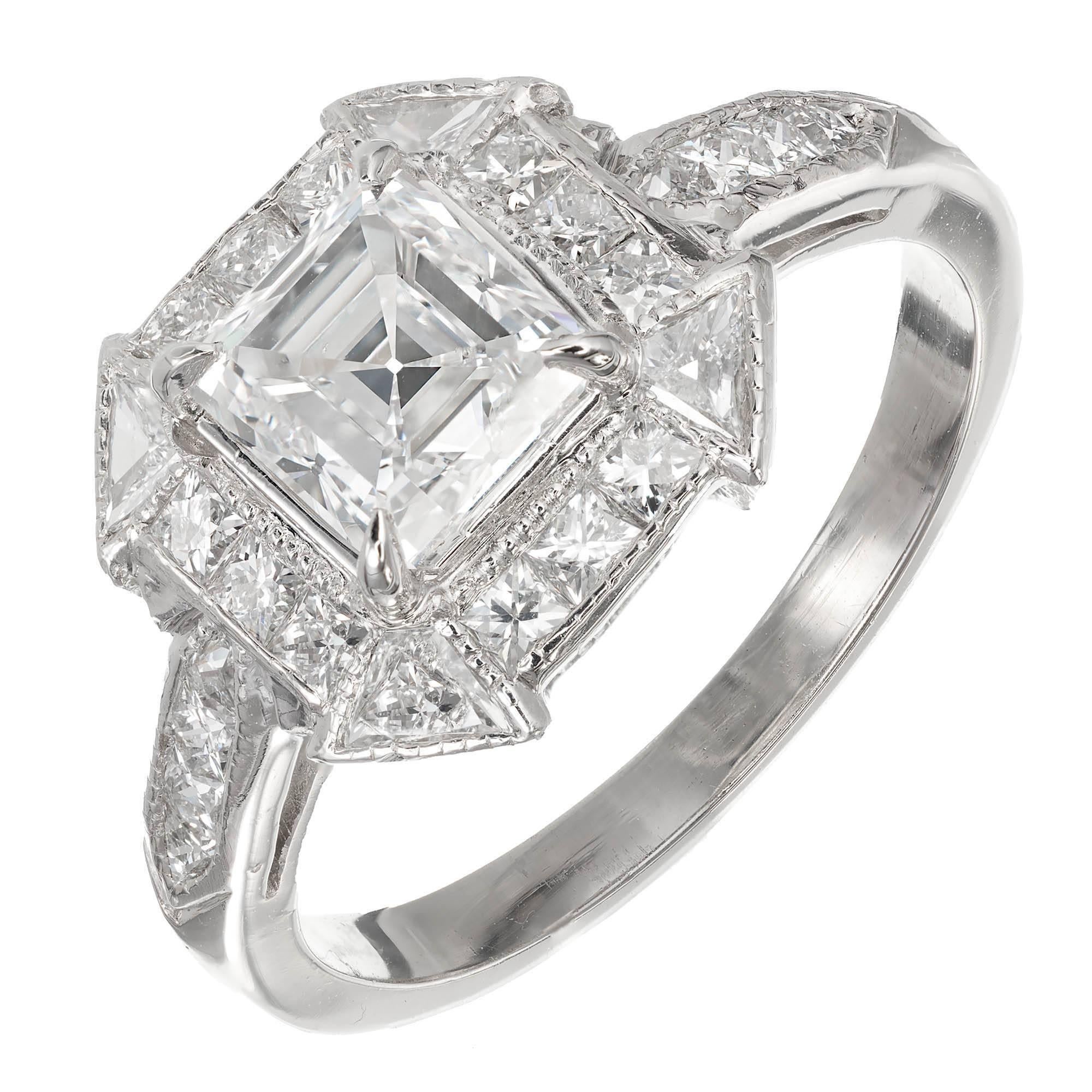 Peter Suchy Bague de fiançailles en platine avec diamant taille Asscher de 1,21 carat