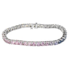Peter Suchy 12.17 Carats Multi-Color Sapphire Hinged Link Gold Tennis Bracelet
