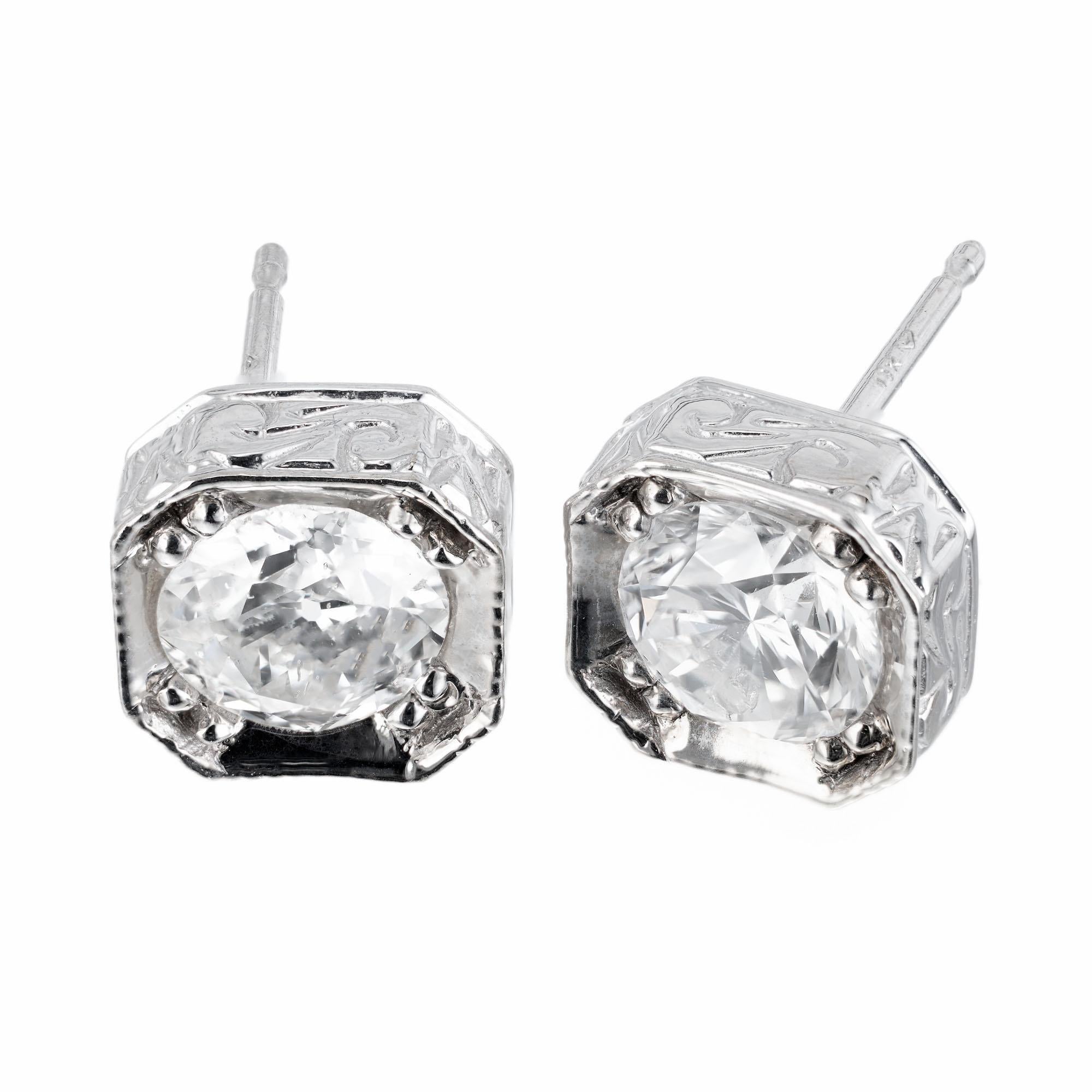Round Cut Peter Suchy 1.22 Carat Diamond Antique Inspired Gold Stud Earrings