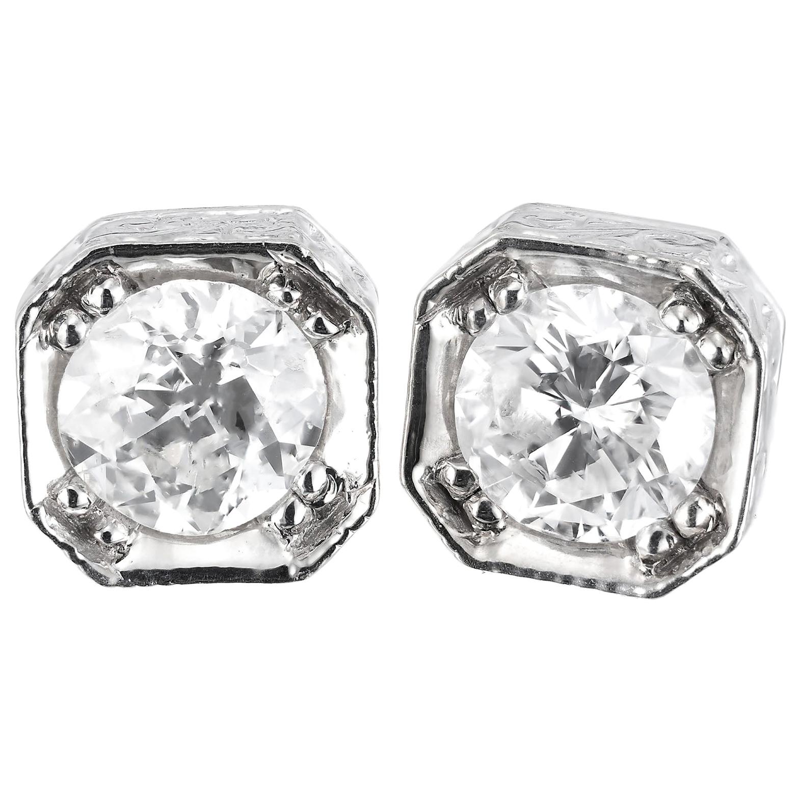 Peter Suchy 1.22 Carat Diamond Antique Inspired Gold Stud Earrings