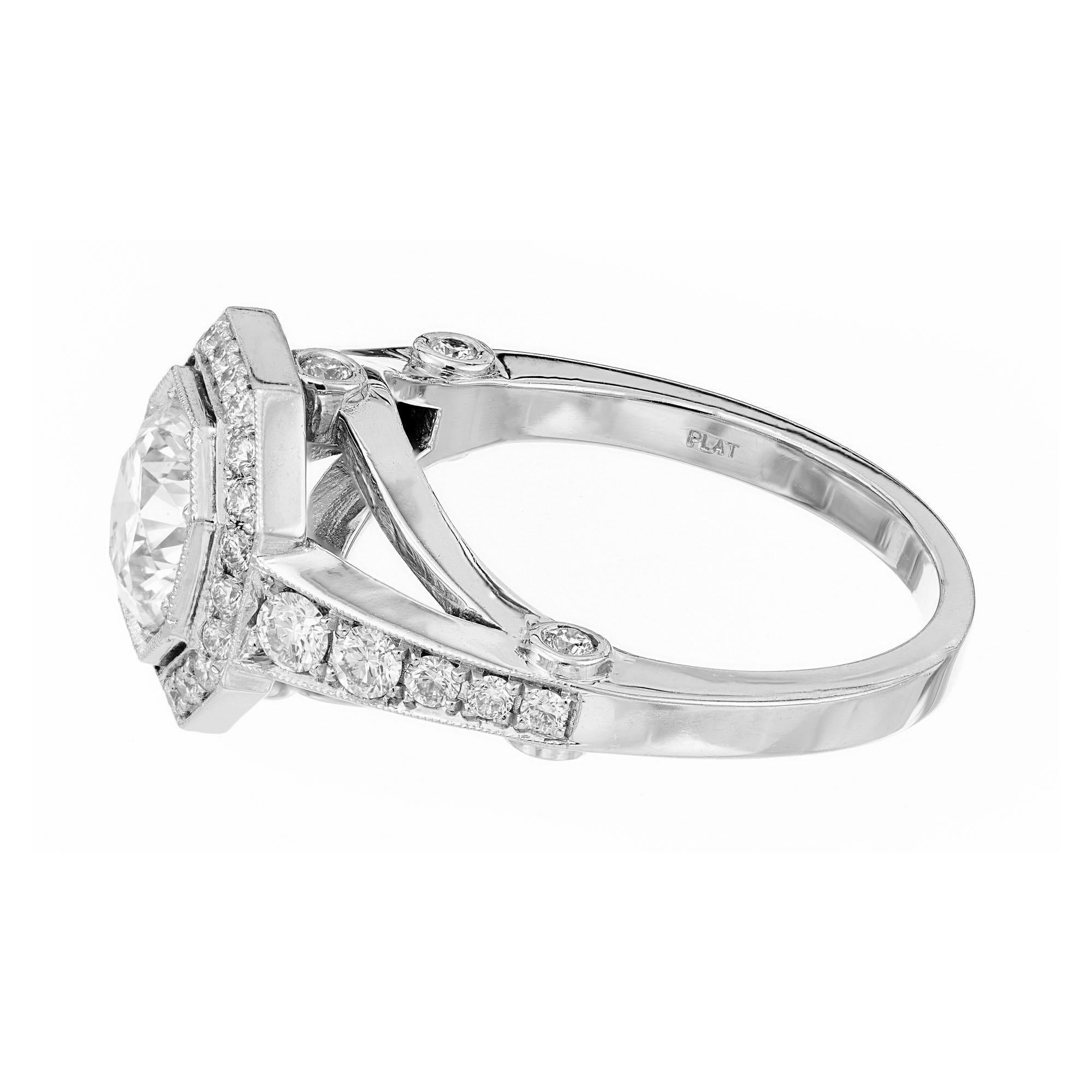 Peter Suchy Bague de fiançailles en platine avec halo octogonal de diamants de 1,23 carat Pour femmes en vente