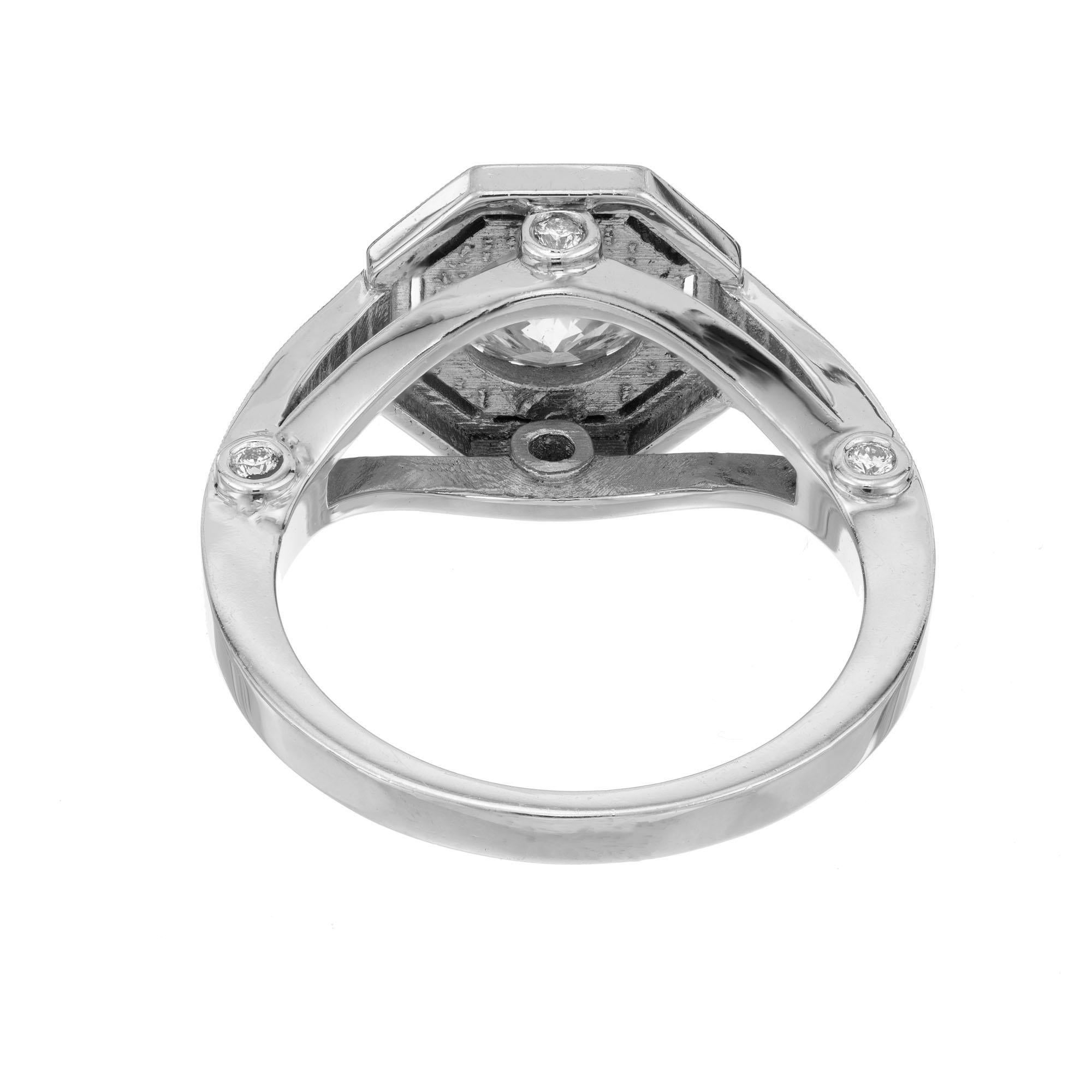 Round Cut Peter Suchy 1.23 Carat Diamond Octagonal Halo Platinum Engagement Ring For Sale