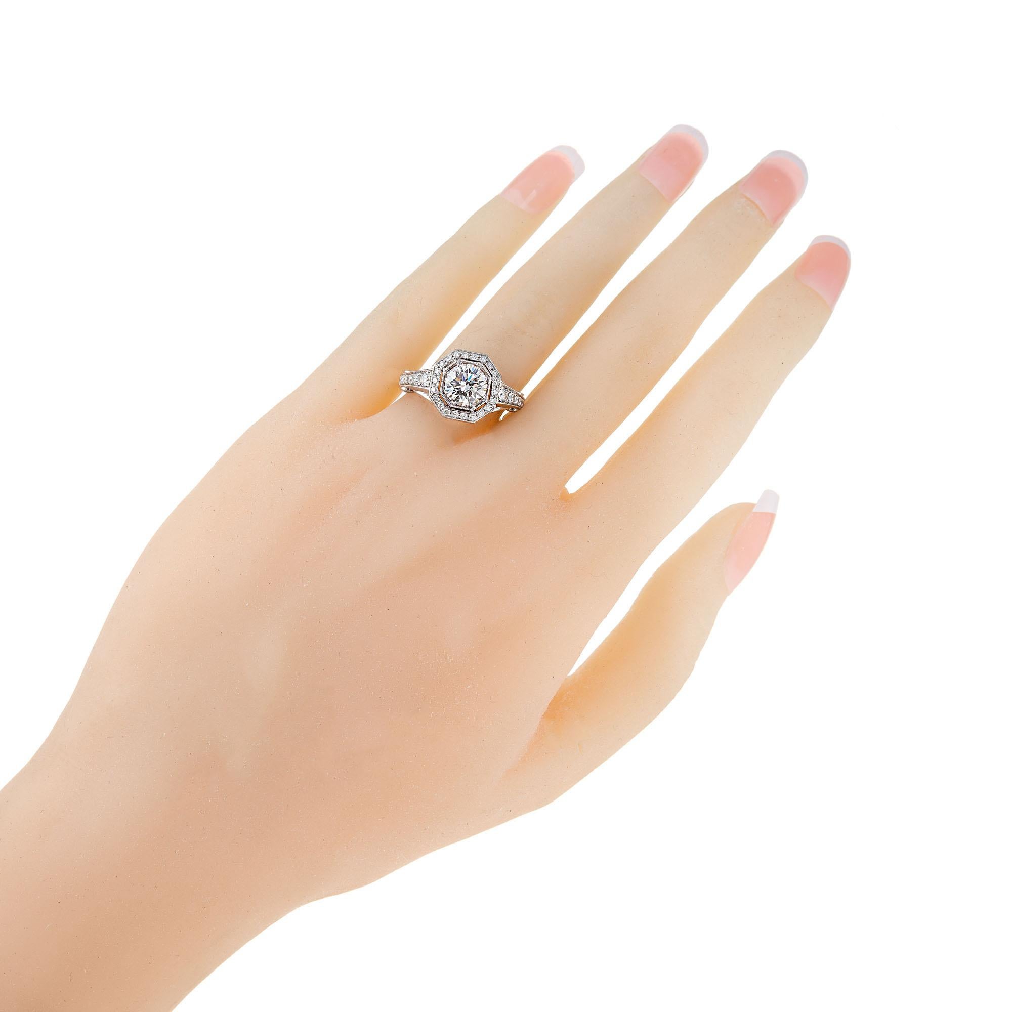 Women's Peter Suchy 1.23 Carat Diamond Octagonal Halo Platinum Engagement Ring For Sale