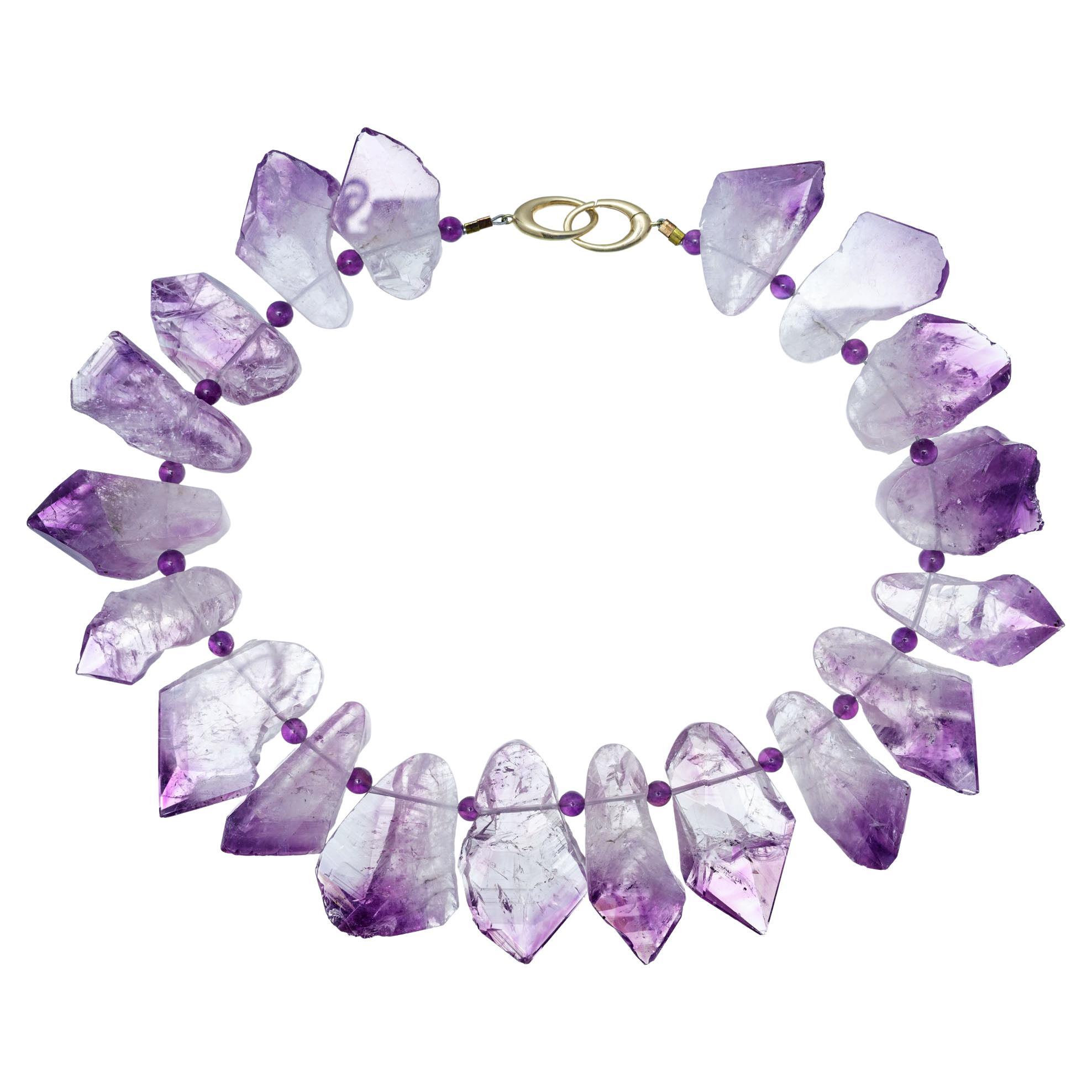 Peter Suchy 1250 Carat Natural Amethyst Quartz Yellow Gold Necklace For Sale