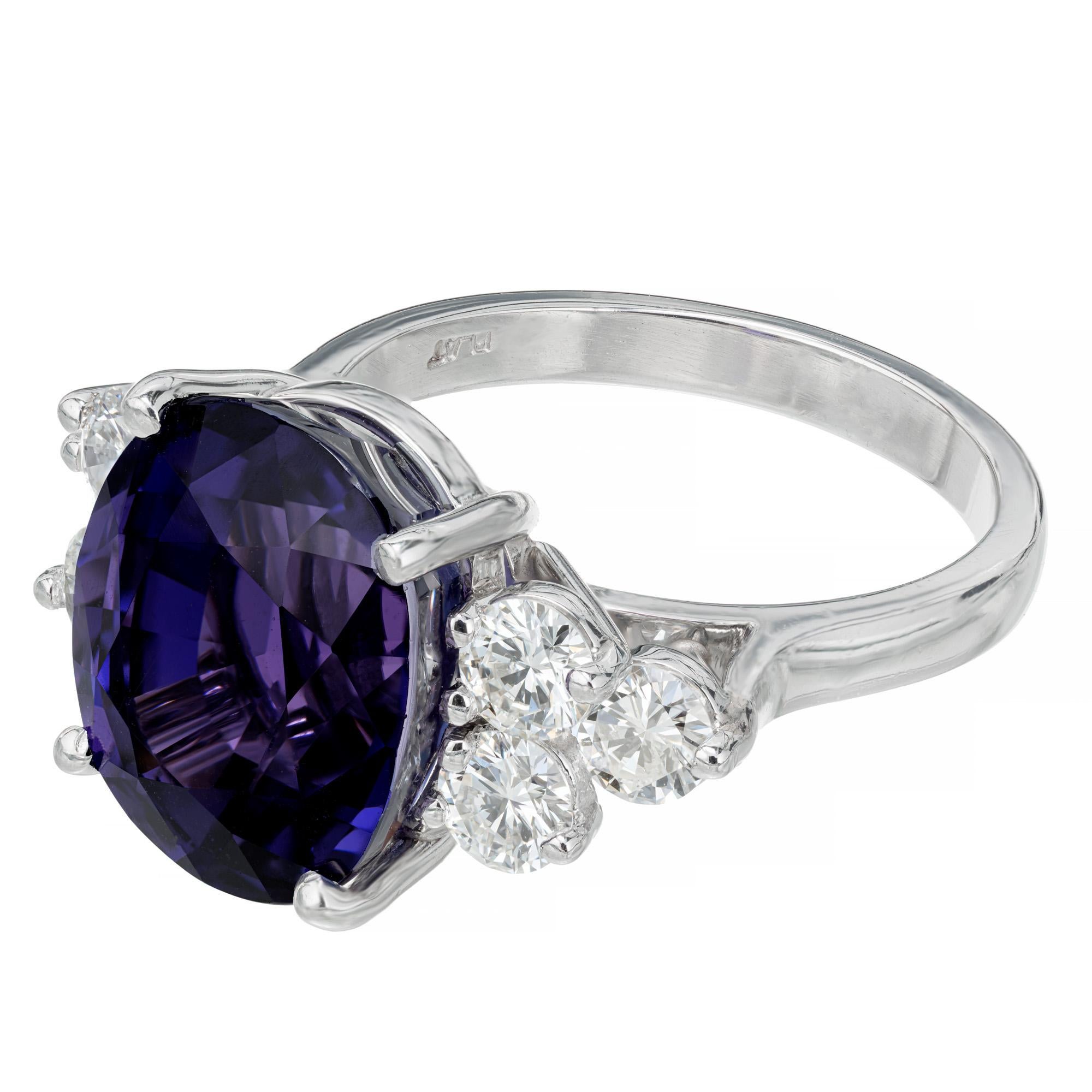 Oval Cut Peter Suchy 12.67 Carat Natural Oval Sapphire Diamond Platinum Engagement Ring For Sale