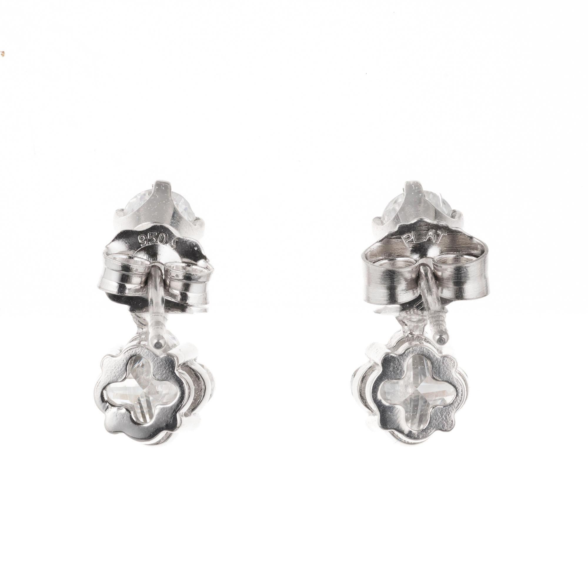 Round Cut Peter Suchy 1.27 Carat Diamond Platinum Dangle Earrings For Sale
