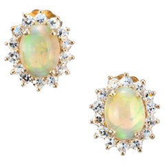Peter Suchy 1.28 Carat Opal Diamond Halo Yellow Gold Earrings