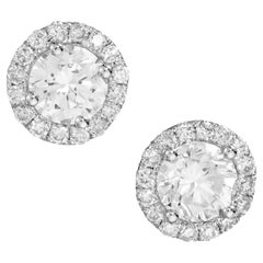 Peter Suchy 1.28 Carat Round Diamond White Gold Halo Stud Earrings