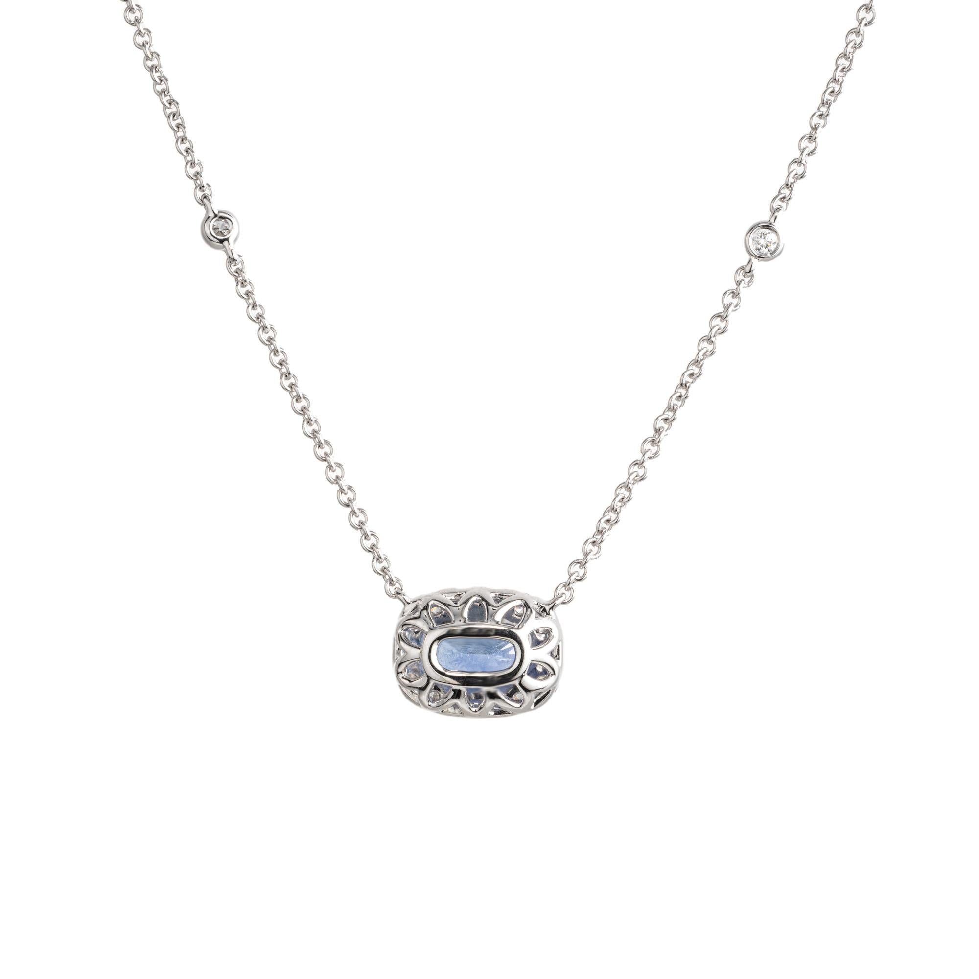 Oval Cut Peter Suchy 1.29 Carat Sapphire Diamond Halo White Gold Pendant Necklace For Sale