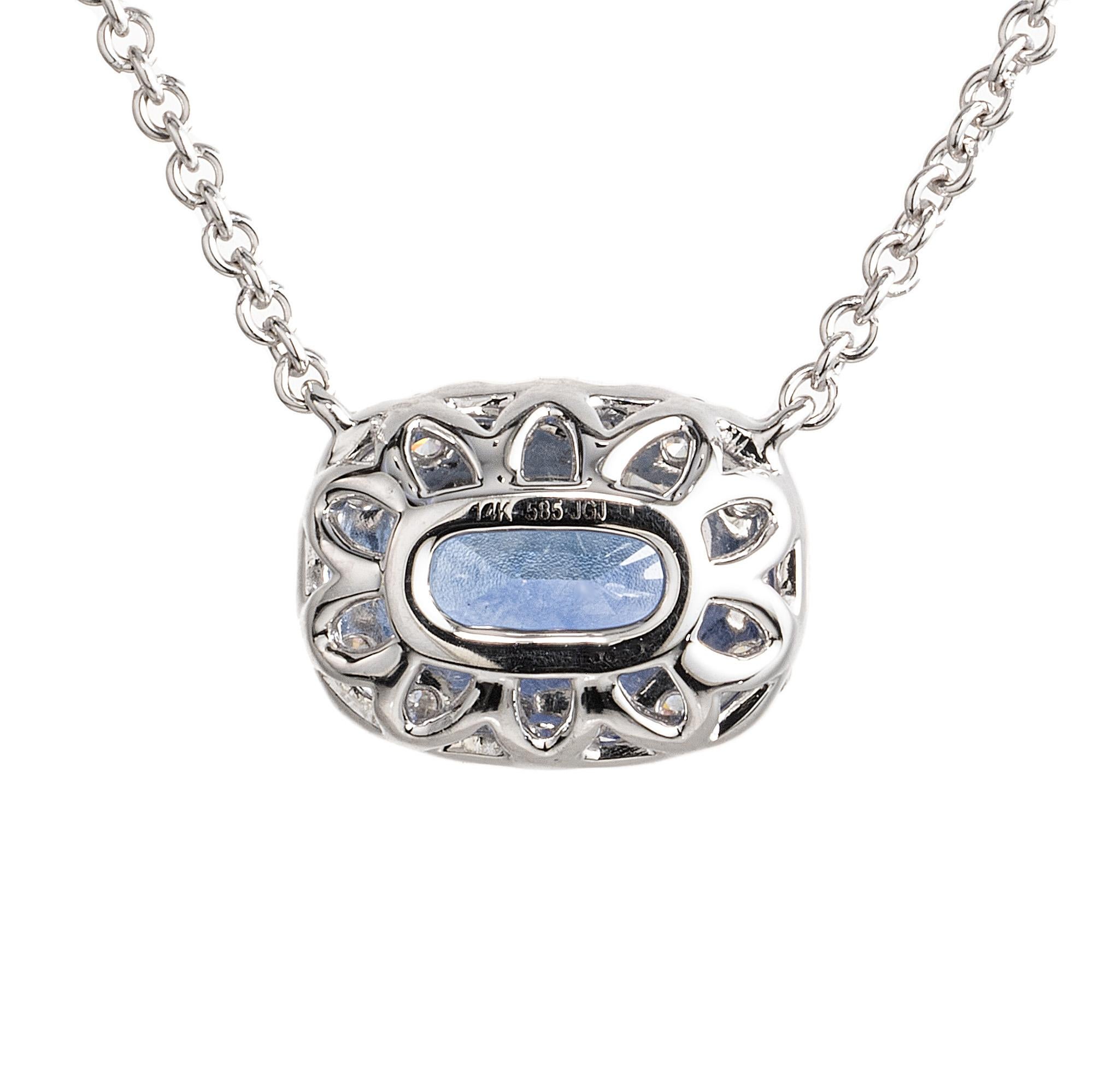 Peter Suchy 1.29 Carat Sapphire Diamond Halo White Gold Pendant Necklace For Sale 2