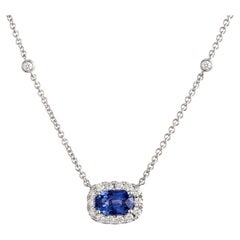 Peter Suchy 1.29 Carat Sapphire Diamond Halo White Gold Pendant Necklace