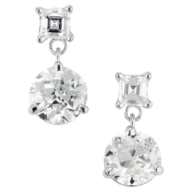Peter Suchy 1.29 Carat Square Round Diamond White Gold Dangle Earrings For Sale