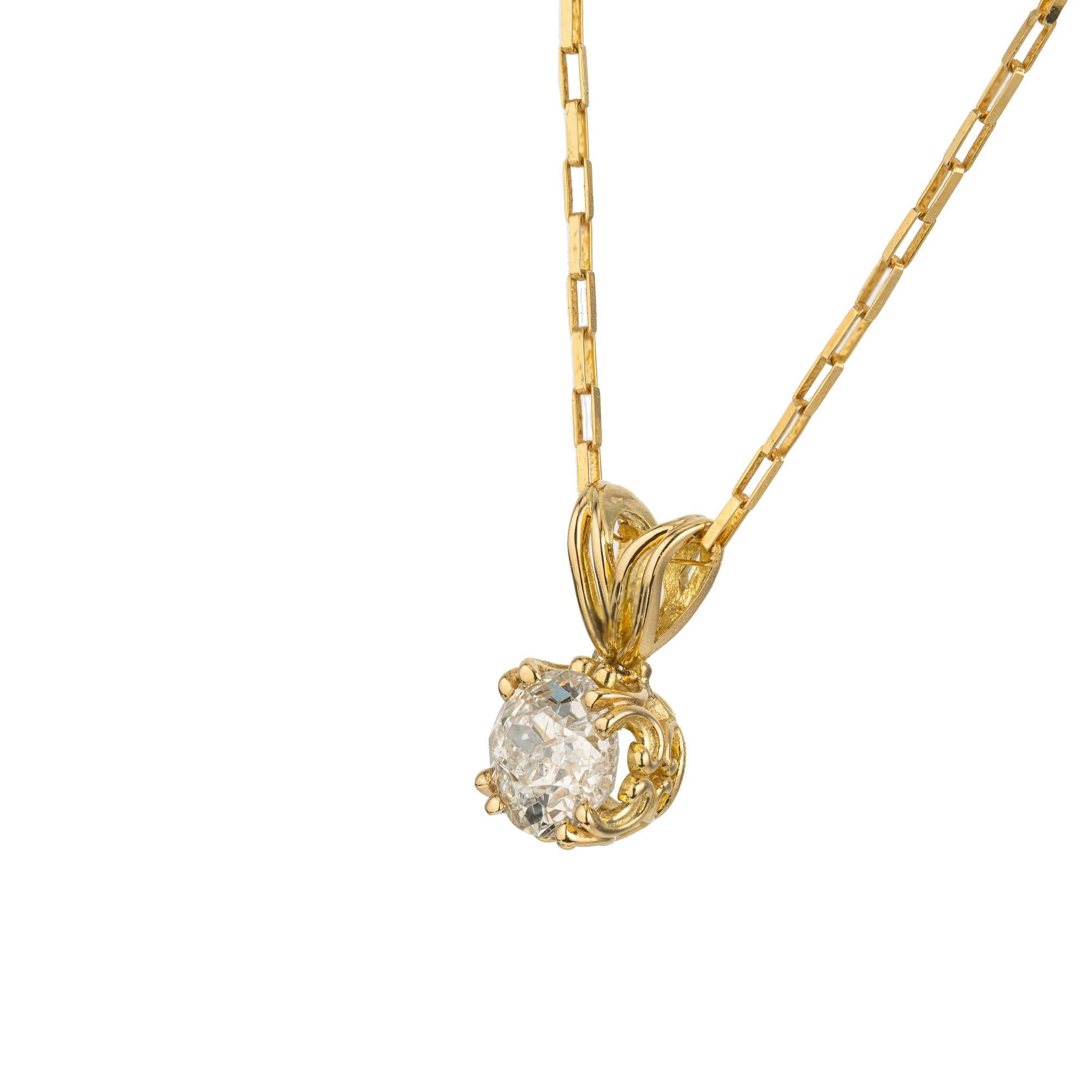 Taglio antico europeo Peter Suchy, collana con ciondolo a volute in oro giallo e diamanti da 1,30 carati in vendita