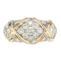 Peter Suchy 1.30 Carat Round Pave Diamond Dome "X" Gold Band Ring