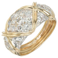 Peter Suchy 1.30 Carat Round Pave Diamond Dome "X" Gold Band Ring