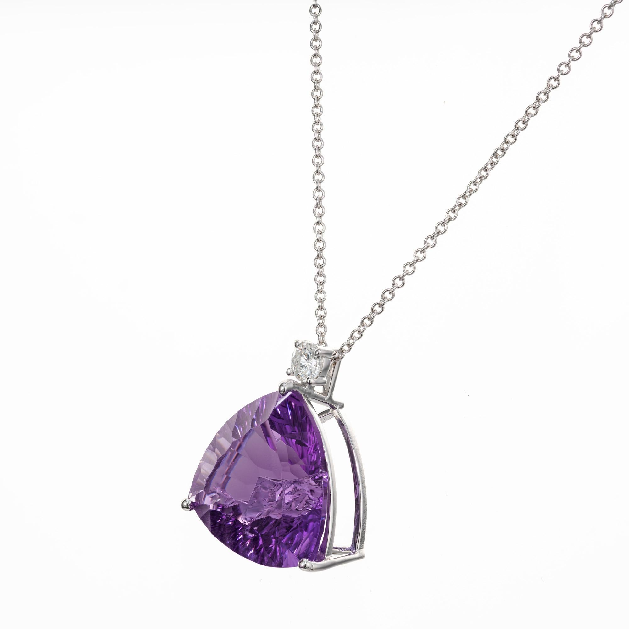 Round Cut Peter Suchy 13.04 Amethyst Diamond White Gold Pendant Necklace  For Sale