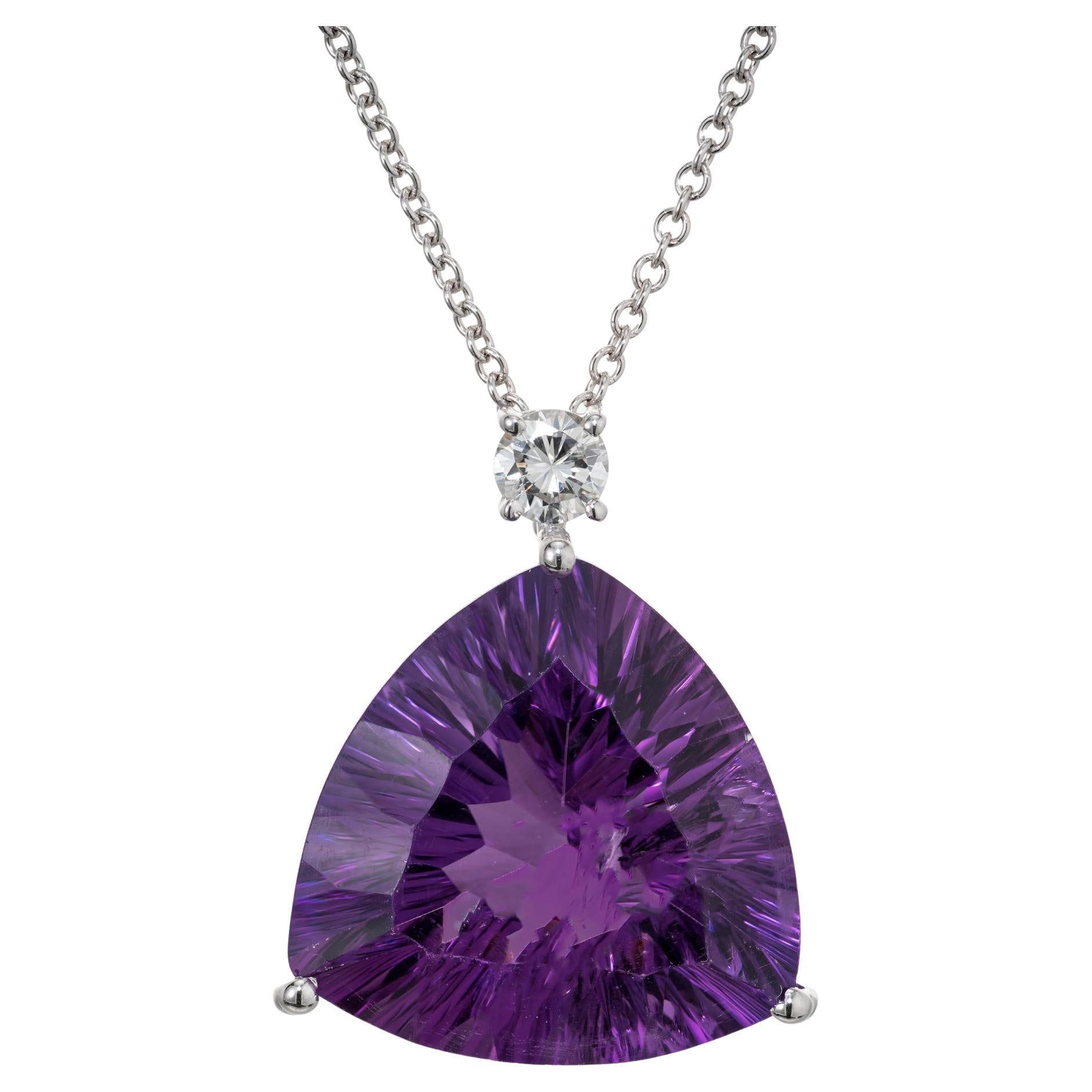 Peter Suchy 13.04 Amethyst Diamond White Gold Pendant Necklace  For Sale