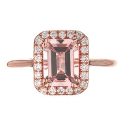 Peter Suchy 1.35 Carat Emerald Cut Morganite Diamond Halo Rose Gold Ring