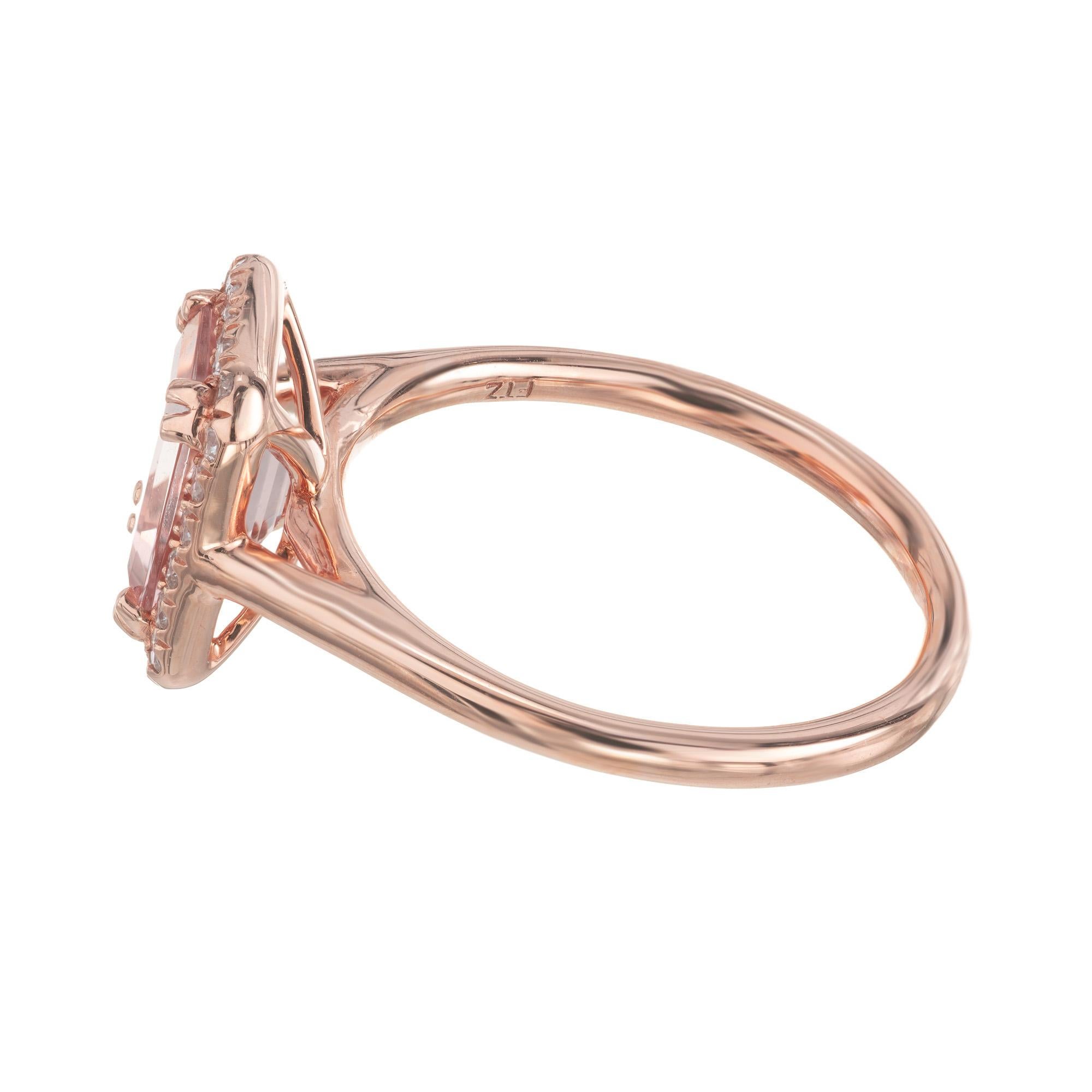 Peter Suchy 1.35 Carat Emerald Cut Morganite Diamond Halo Rose Gold Ring Neuf - En vente à Stamford, CT