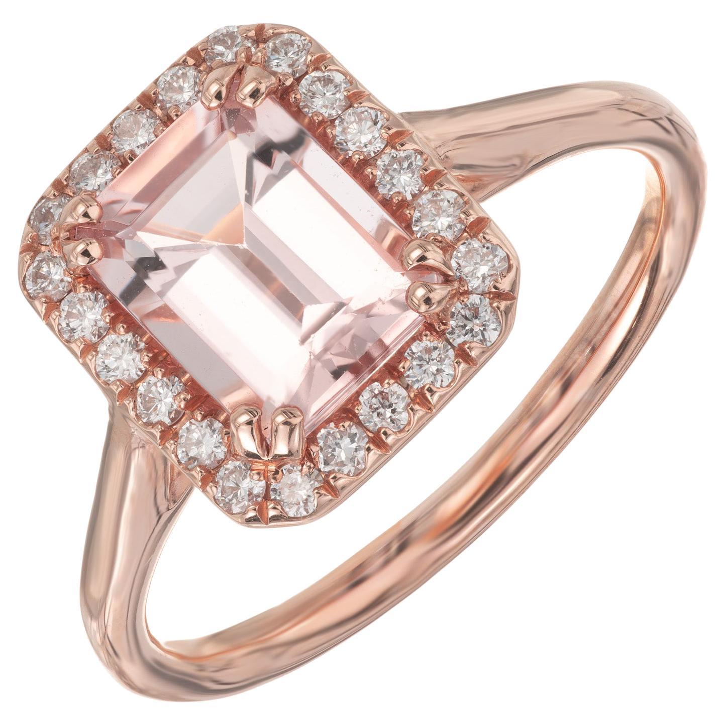 Peter Suchy 1.35 Carat Emerald Cut Morganite Diamond Halo Rose Gold Ring