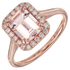 Peter Suchy 1.35 Carat Emerald Cut Morganite Diamond Halo Rose Gold Ring