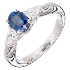 Peter Suchy 1.36 Oval Sapphire Diamond Three-Stone Platinum Engagement Ring