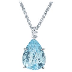 Peter Suchy 13.78 Carat Pear Aqua Diamond White Gold Pendant Necklace