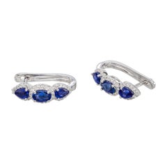 Peter Suchy 1.38 Carat Sapphire Diamond Halo White Gold Hoop Earrings