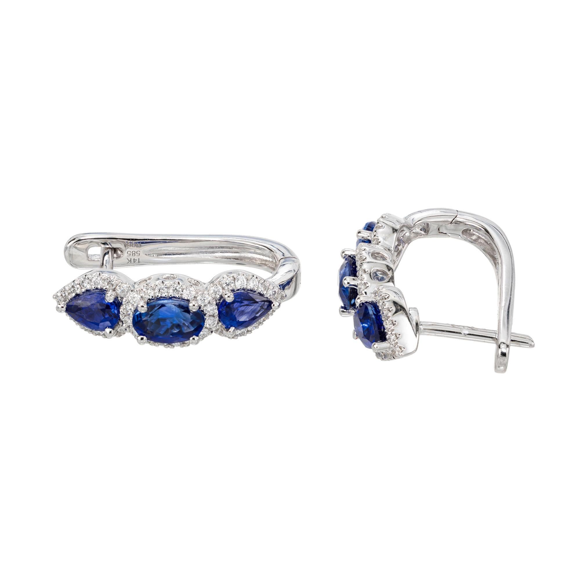 Peter Suchy 1.38 Carat Sapphire Diamond Halo White Gold Hoop Earrings  In New Condition In Stamford, CT